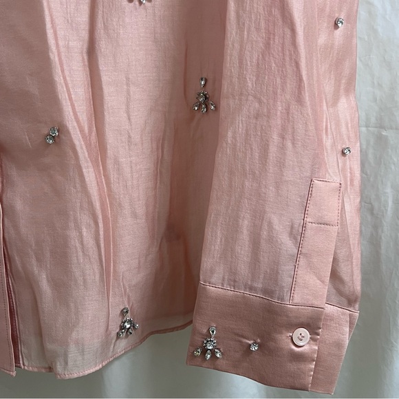 Zara Rhinestone Embellished Button Up Shirt Pink Blush Small - Picture 7 of 12